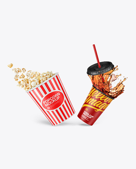 Download Cup Popcorn And Drink Mockup In Bucket Pail Mockups On Yellow Images Object Mockups PSD Mockup Templates