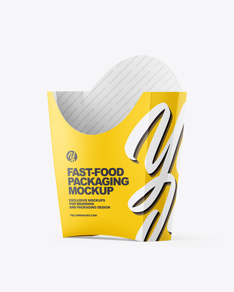 Download Matte Paper Medium Size Fast Food Packaging Mockup Half Side View In Box Mockups On Yellow Images Object Mockups