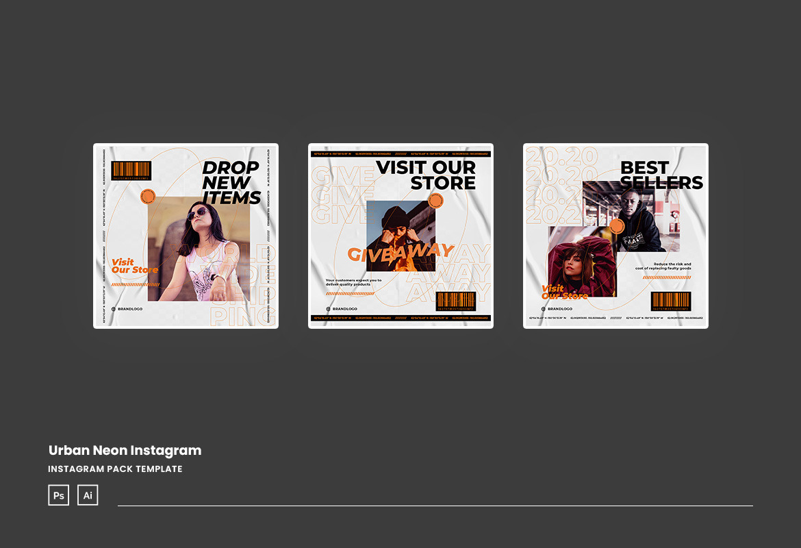 Urban Neon Instagram Post Template In Social Media Templates On Yellow Images Creative Store