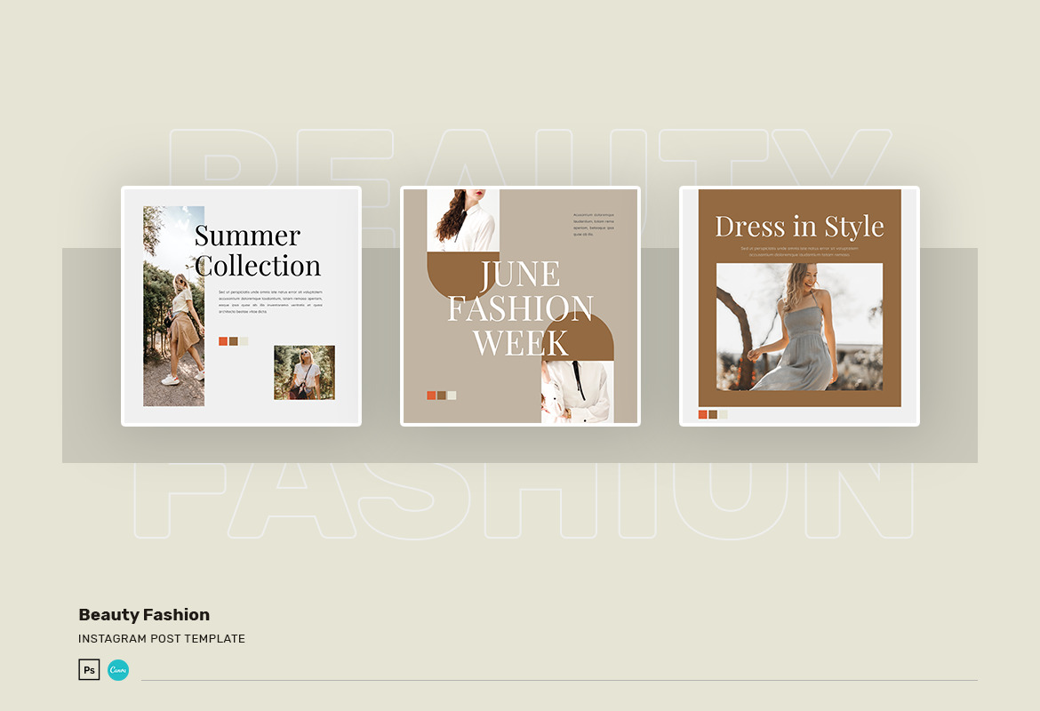 Beauty Fashion Instagram Post Canva Template In Social Media Templates On Yellow Images Creative Store