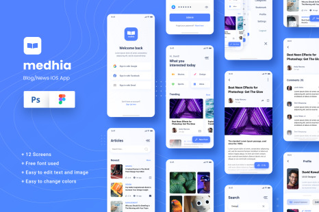 Blog News iOS App Figma &amp; PSD Template