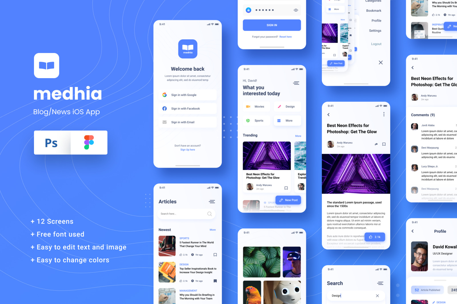 Download Blog News Ios App Figma Psd Template In Ux Ui Kits On Yellow Images Creative Store PSD Mockup Templates