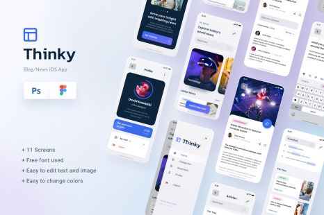 Thinky Blog News Ios App Design Figma Psd In Ux Ui Kits On Yellow Images Creative Store