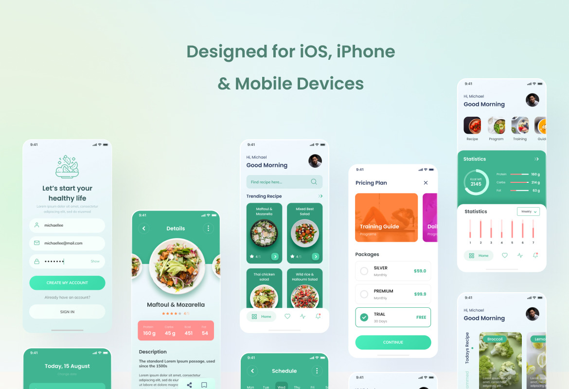 Vegeat Healthy Food iOS App Design Figma & PSD on Yellow Images