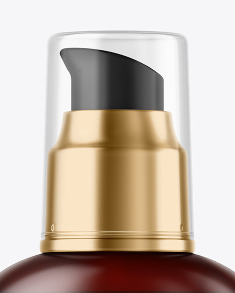 Frosted Amber Cosmetic Bottle with Pump Mockup PSD #3