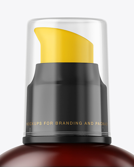 Frosted Amber Cosmetic Bottle with Pump Mockup PSD #5