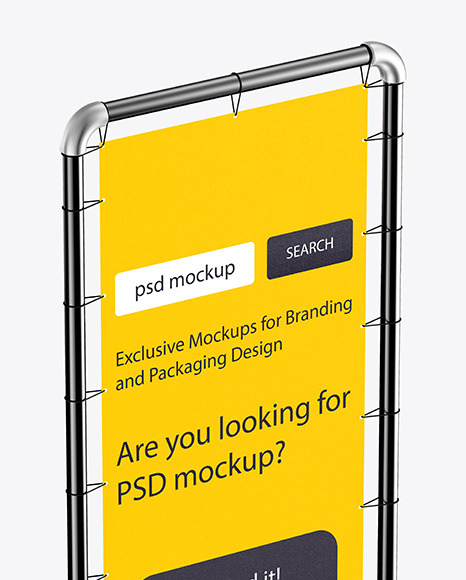 Metallic Stand w Fabric Banner Mockup Half Side View PSD #2