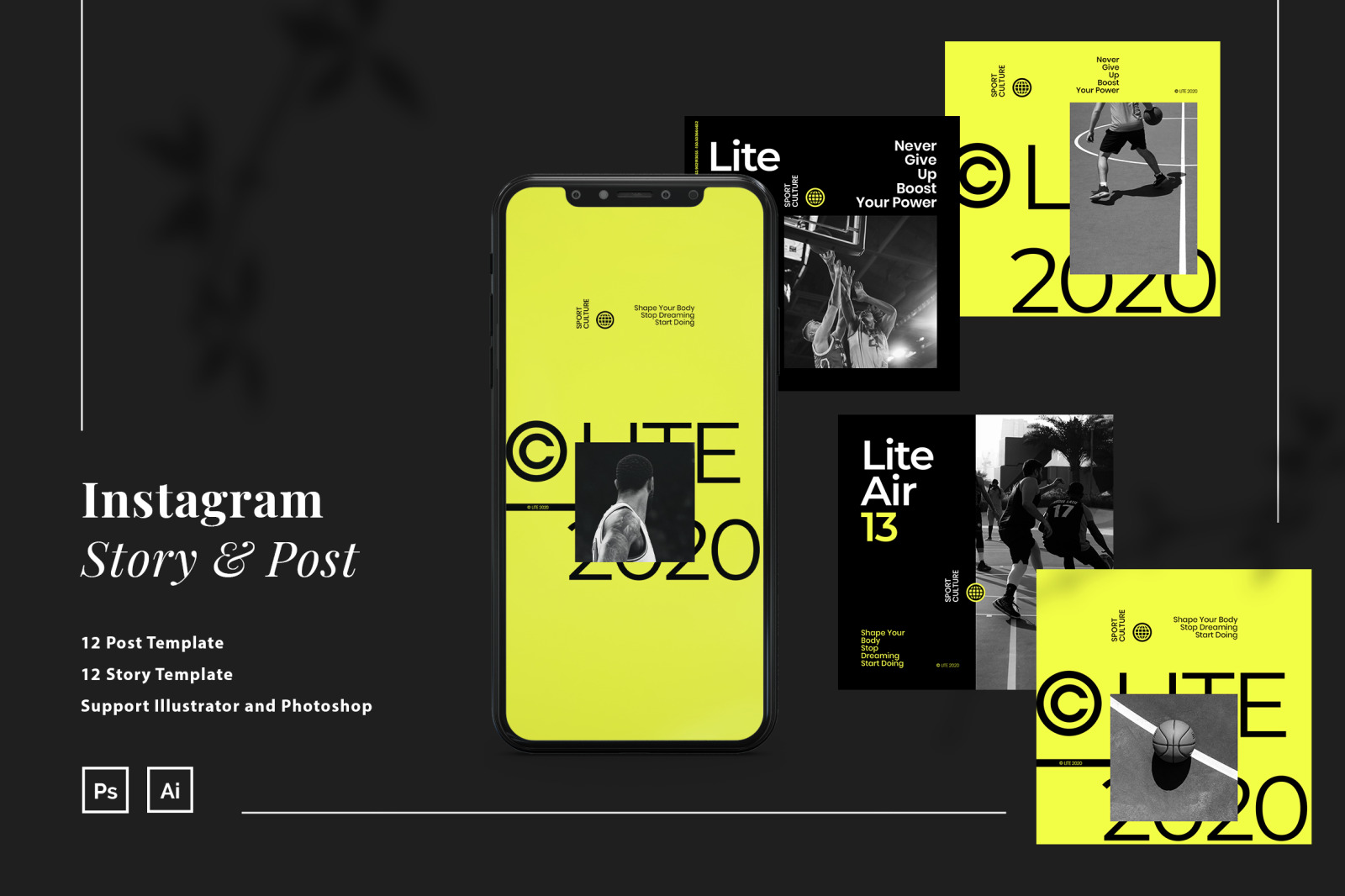 Sport Instagram Ads Post And Story Template In Social Media Templates On Yellow Images Creative Store