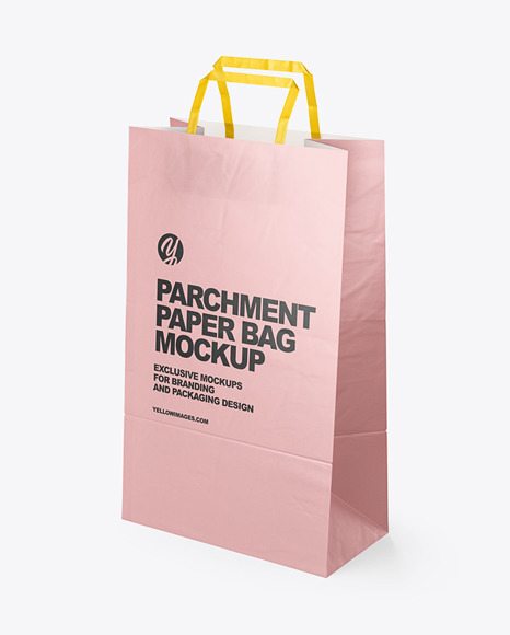 Matte Parchment Paper Shopping Bag Mockup Half Side View In Bag Sack Mockups On Yellow Images Object Mockups