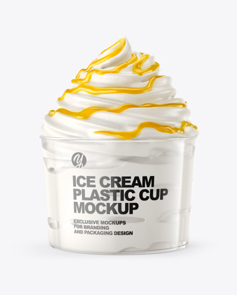 Download Ice Cream Plastic Cup With Mango Sauce Mockup In Cup Bowl Mockups On Yellow Images Object Mockups Yellowimages Mockups