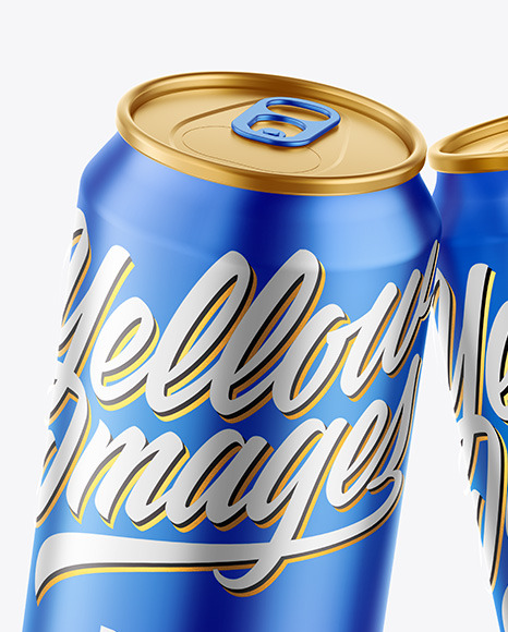 Matte Metallic Drink Cans Mockup on Yellow Images Object Mockups