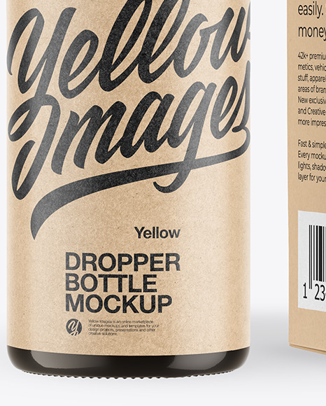 Dark Amber Glass Dropper Bottle with Kraft Paper Box Mockup PSD #1