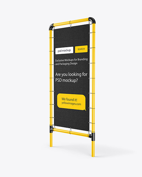 Download Plastic Stand W Fabric Banner Mockup Right Side View In Outdoor Advertising Mockups On Yellow Images Object Mockups PSD Mockup Templates