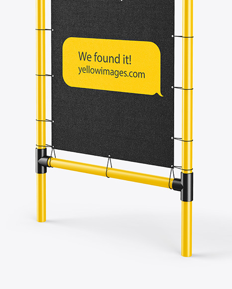 Download Plastic Stand W Fabric Banner Mockup Right Side View In Outdoor Advertising Mockups On Yellow Images Object Mockups PSD Mockup Templates