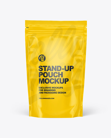 Glossy Stand Up Pouch Mockup In Pouch Mockups On Yellow Images Object Mockups