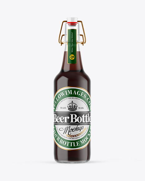 Clear Glass Bottle with Brown Ale Mockup