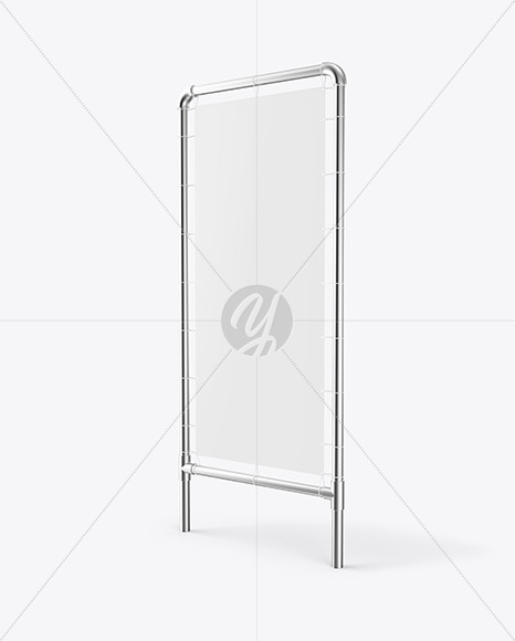 Download Metallic Stand W Fabric Banner Mockup Right Side View In Outdoor Advertising Mockups On Yellow Images Object Mockups PSD Mockup Templates