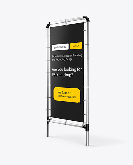 Download Metallic Stand W Matte Banner Mockup Right Side View In Outdoor Advertising Mockups On Yellow Images Object Mockups