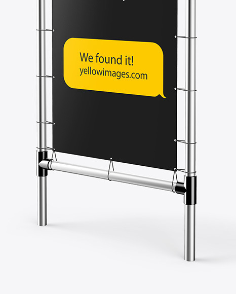 Download Metallic Stand W Matte Banner Mockup Right Side View In Outdoor Advertising Mockups On Yellow Images Object Mockups PSD Mockup Templates