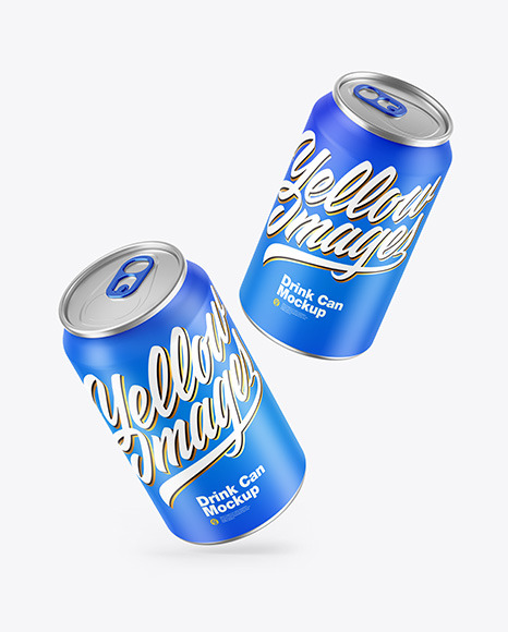 Download Two Metallic Drink Cans W Matte Finish Mockup Yellow Author