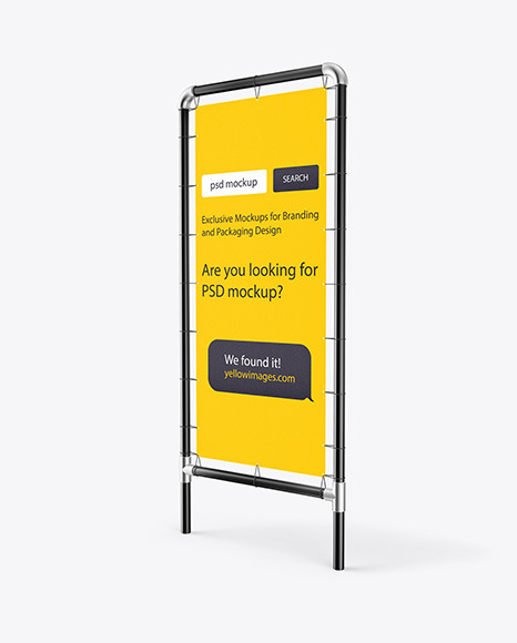 Download Metallic Stand W Fabric Banner Mockup Right Side View In Outdoor Advertising Mockups On Yellow Images Object Mockups