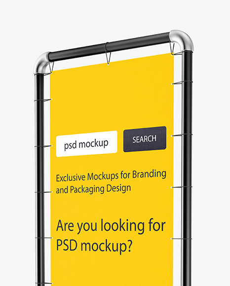 Download Metallic Stand W Fabric Banner Mockup Right Side View In Outdoor Advertising Mockups On Yellow Images Object Mockups PSD Mockup Templates