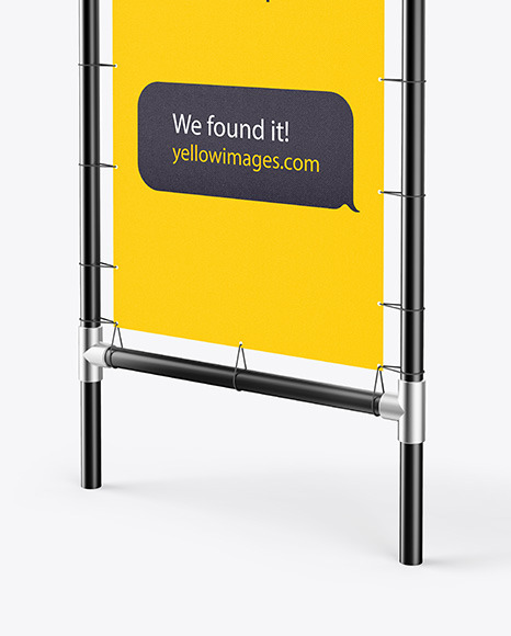 Download Metallic Stand W Fabric Banner Mockup Right Side View In Outdoor Advertising Mockups On Yellow Images Object Mockups PSD Mockup Templates