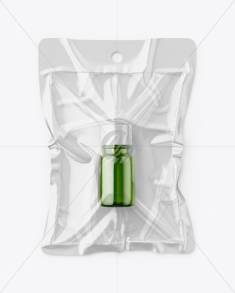 Download Vacuum Flow Pack With Small Green Glass Bottle Mockup Top View In Flow Pack Mockups On Yellow Images Object Mockups PSD Mockup Templates