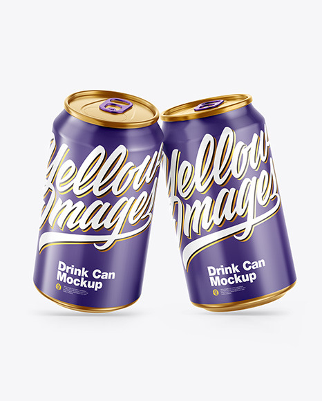 Download Two Metallic Drink Cans W Glossy Finish Mockup Yellow Author