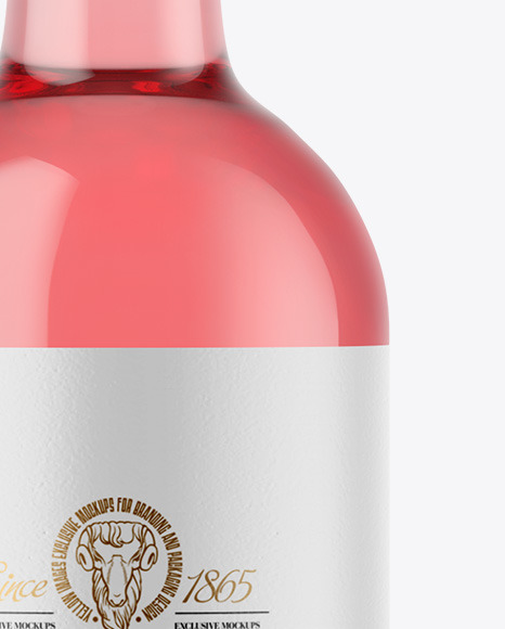 Clear Glass Pink Wine Bottle Mockup PSD #1