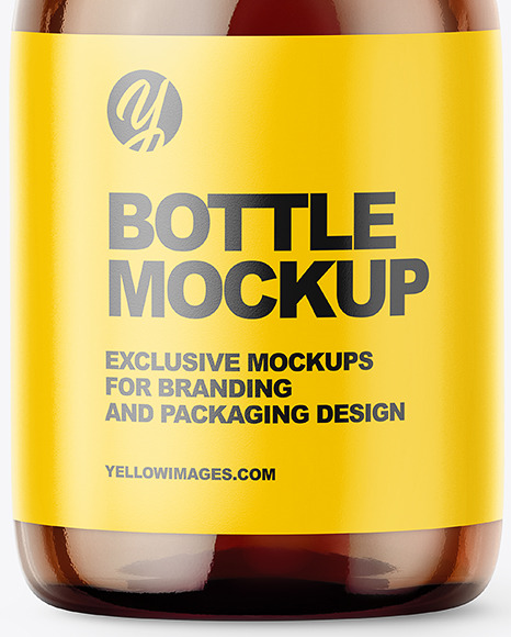 Download Small Amber Glass Bottle With Plastic Cap Mockup Front View In Bottle Mockups On Yellow Images Object Mockups