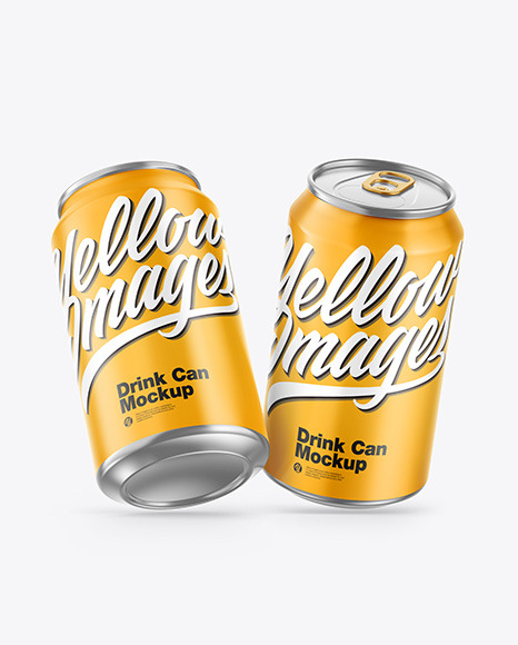 Download Two Metallic Drink Cans W Glossy Finish Mockup In Can Mockups On Yellow Images Object Mockups