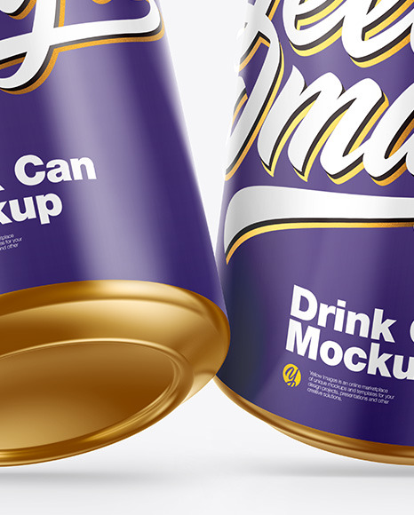 Download Two Metallic Drink Cans W Glossy Finish Mockup In Can Mockups On Yellow Images Object Mockups