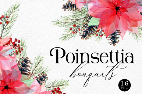 Watercolor christmas poinsettia clipart Winter watercolor graphics floral png Christmas wreath