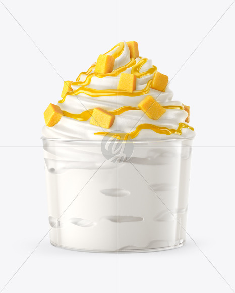 Ice Cream Plastic Cup with Mango Topping Mockup PSD #1