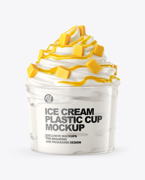 Ice Cream Plastic Cup with Mango Topping Mockup PSD #2