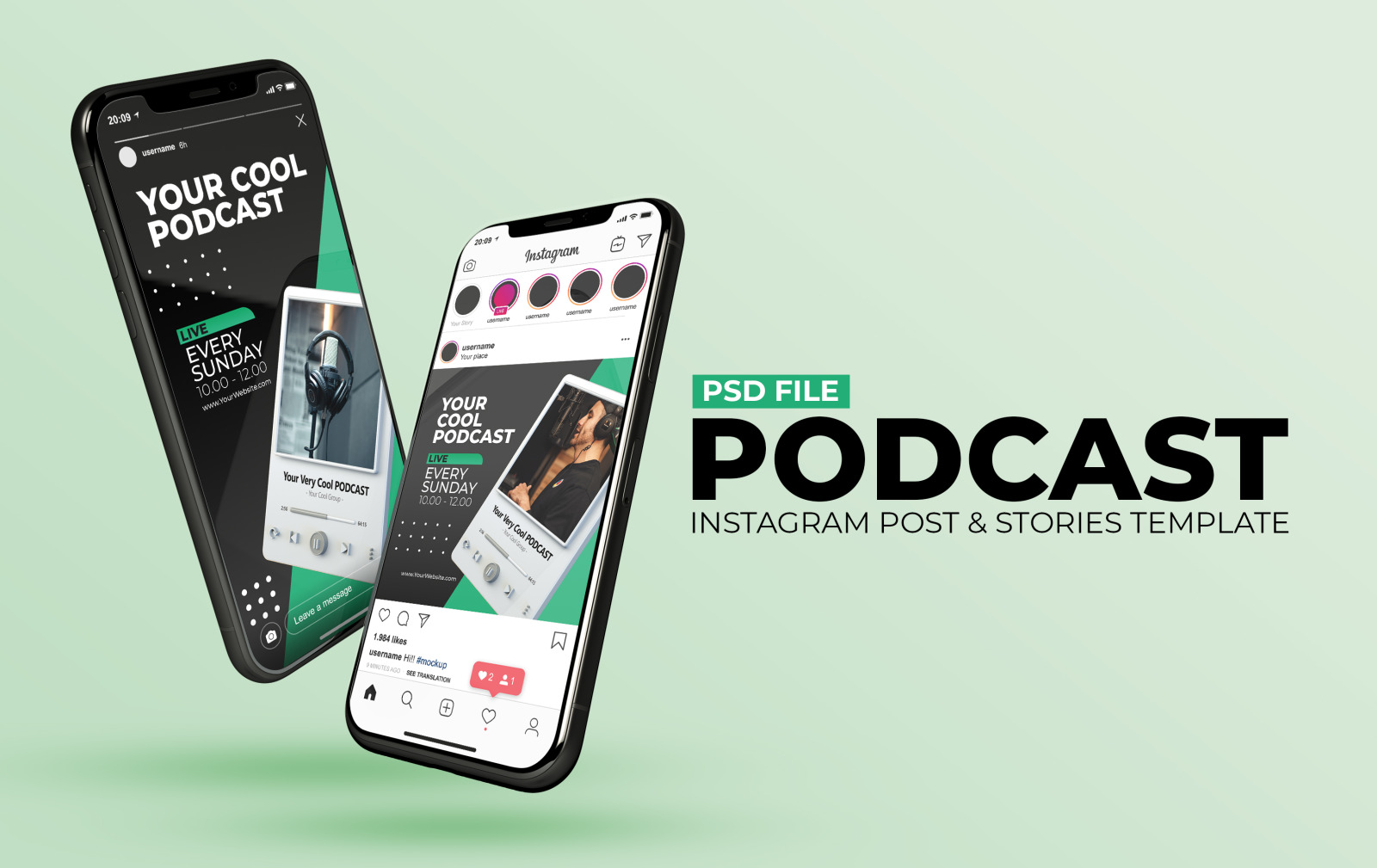 Live Streaming Podcast Instagram Post And Stories Social Media Template In Social Media Templates On Yellow Images Creative Store