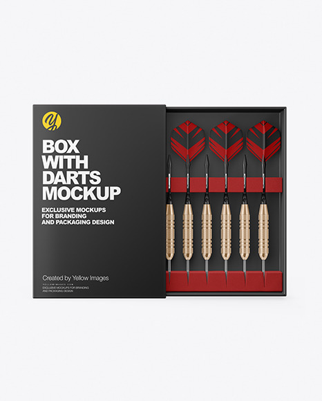 Download Paper Box With Glossy Darts Mockup In Box Mockups On Yellow Images Object Mockups