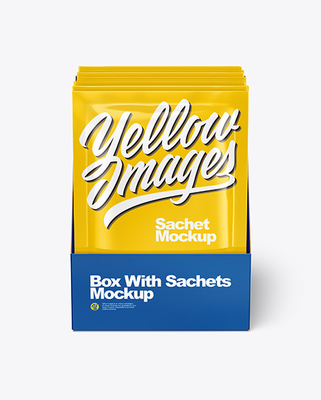 Box with Glossy Sachets Mockup
