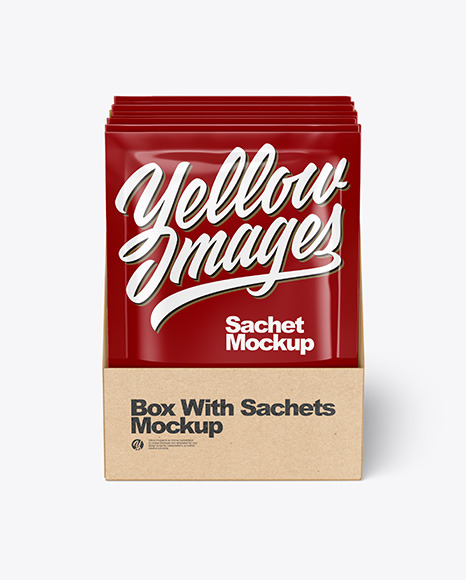 Box with Glossy Sachets Mockup PSD #2