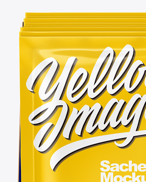 Box with Glossy Sachets Mockup PSD #1