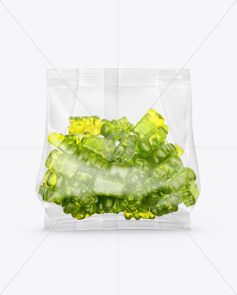 Plastic Bag With Gummies Mockup In Bag Sack Mockups On Yellow Images Object Mockups