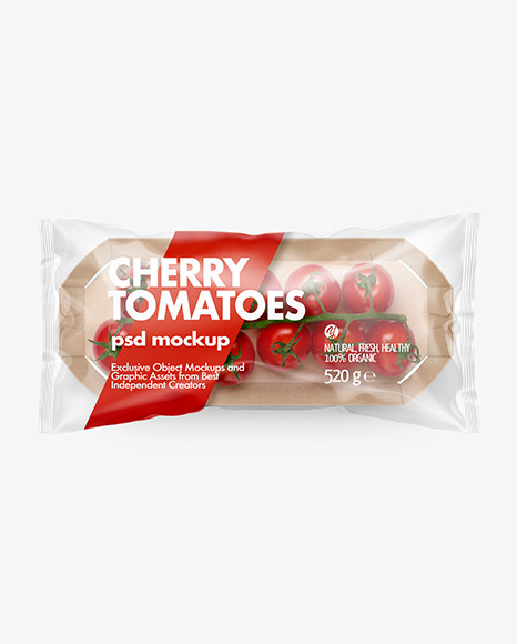 Kraft Paper Tray With Cherry Tomatoes Mockup