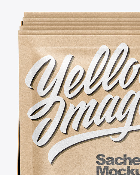 Download Box With Kraft Paper Sachets Mockup In Box Mockups On Yellow Images Object Mockups