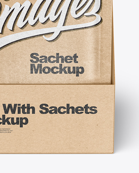 Box With Kraft Paper Sachets Mockup In Box Mockups On Yellow Images Object Mockups