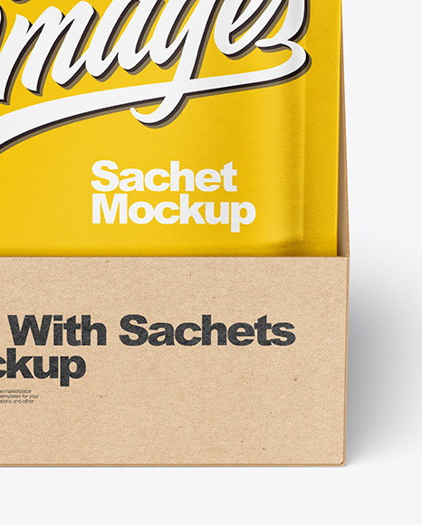 Download Box With Paper Sachets Mockup In Box Mockups On Yellow Images Object Mockups