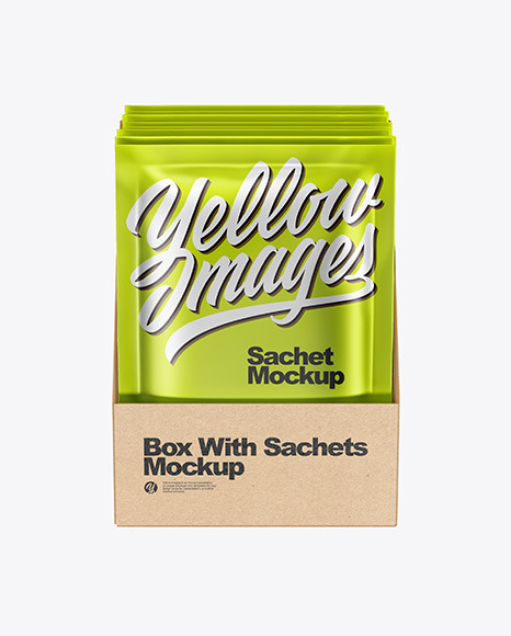 Download Box With Metallic Sachets Mockup In Box Mockups On Yellow Images Object Mockups