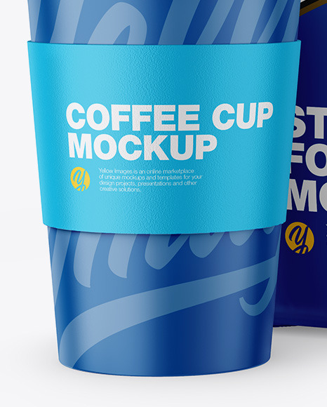 Download Matte Stand Up Bag With Coffee Cup Mockup In Bag Sack Mockups On Yellow Images Object Mockups