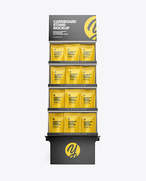 Cardboard Display Stand w/ Pouches Mockup