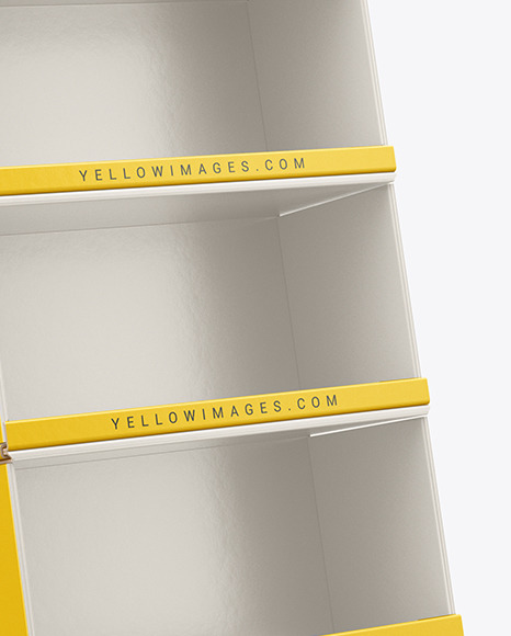 Download Empty Cardboard Display Stand Mockup in Indoor Advertising Mockups on Yellow Images Object Mockups